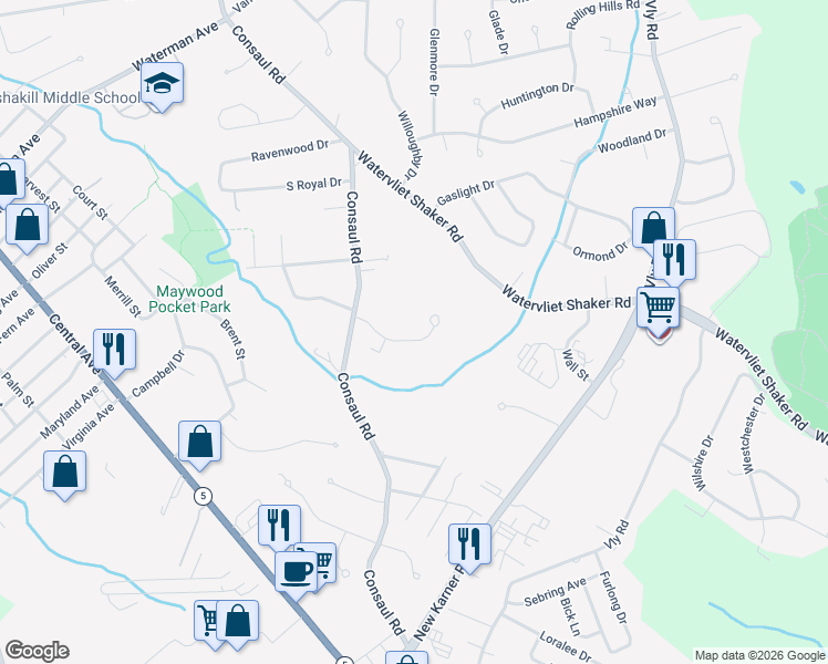 map of restaurants, bars, coffee shops, grocery stores, and more near 18 Wicken Square in Albany