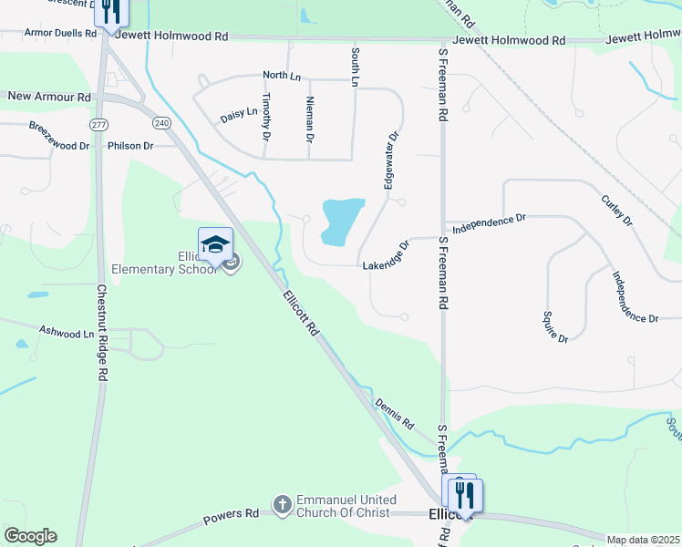 map of restaurants, bars, coffee shops, grocery stores, and more near 21 Lakeridge Drive in Orchard Park
