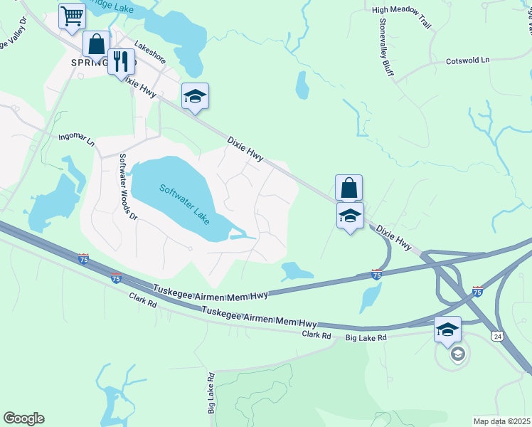 map of restaurants, bars, coffee shops, grocery stores, and more near 7230 Bluewater Drive in Clarkston