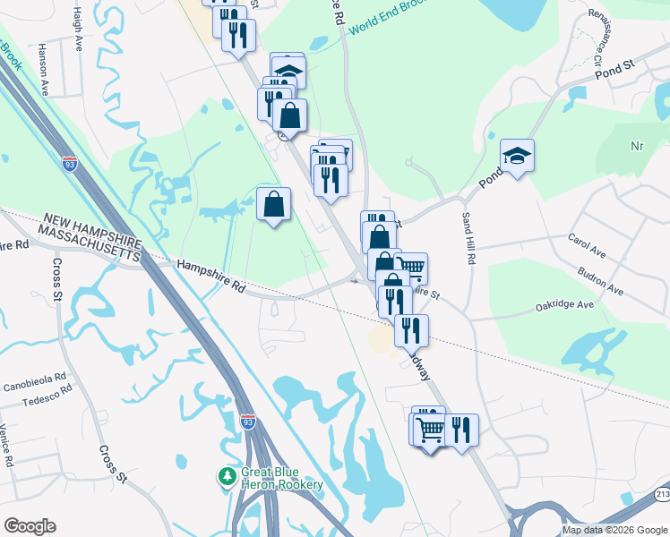 map of restaurants, bars, coffee shops, grocery stores, and more near 512 South Broadway in Salem