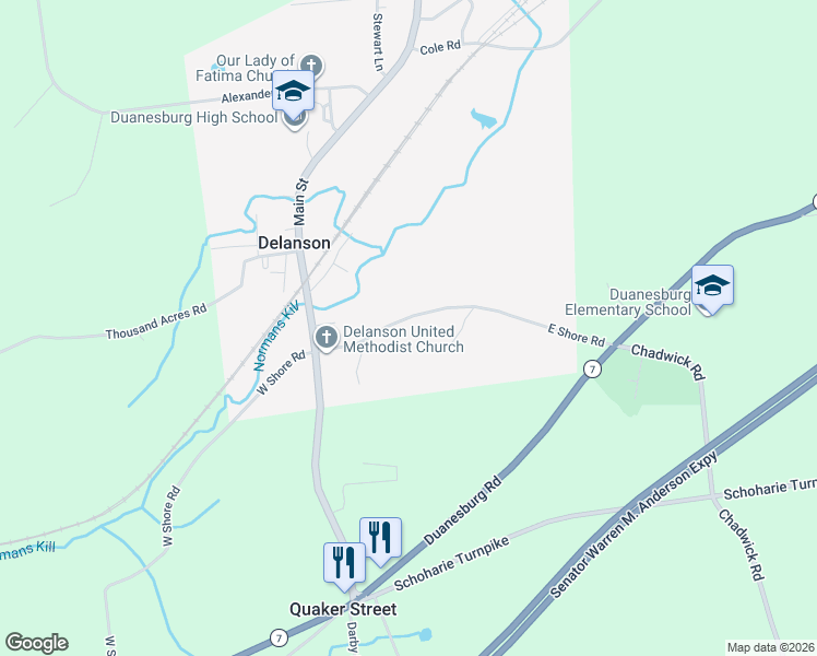map of restaurants, bars, coffee shops, grocery stores, and more near 304 East Shore Road in Delanson