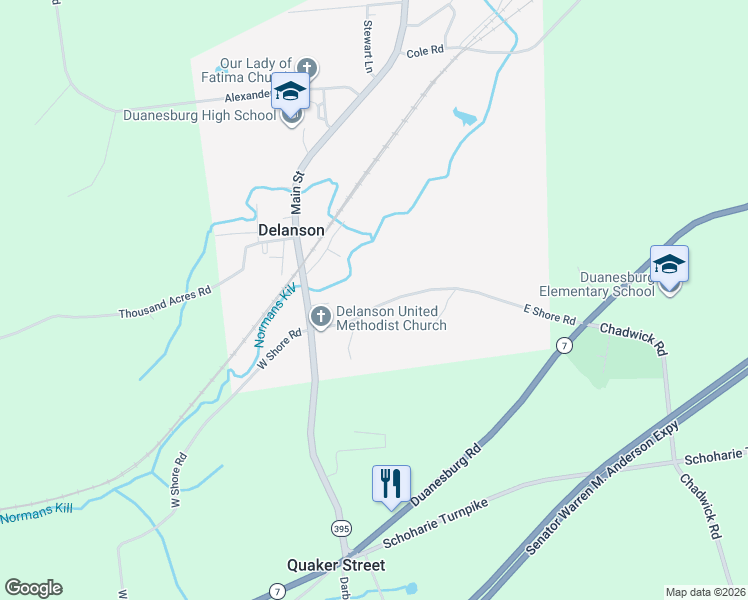 map of restaurants, bars, coffee shops, grocery stores, and more near 304 East Shore Road in Delanson