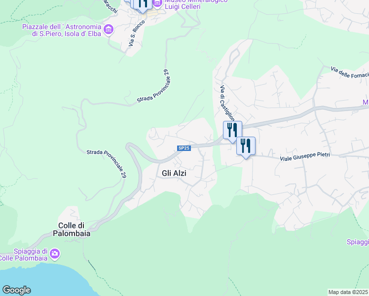 map of restaurants, bars, coffee shops, grocery stores, and more near 107 Traversa degli Alzi in Gli Alzi
