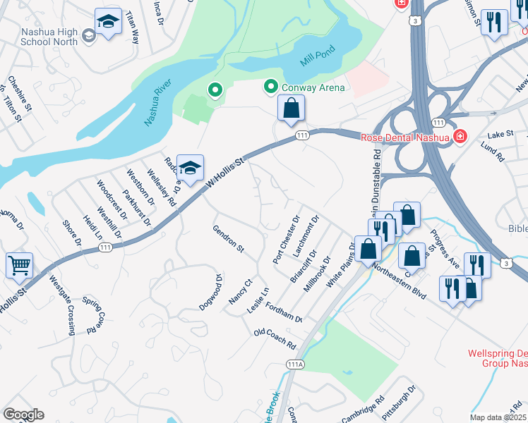 map of restaurants, bars, coffee shops, grocery stores, and more near 8 Althea Lane in Nashua