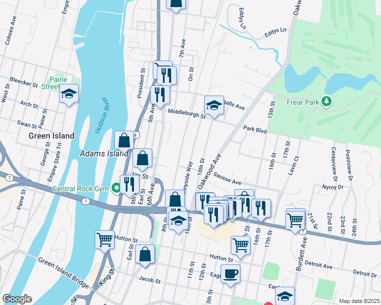 map of restaurants, bars, coffee shops, grocery stores, and more near in Troy