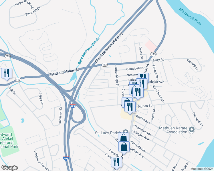 map of restaurants, bars, coffee shops, grocery stores, and more near 41 Constitution Way in Methuen