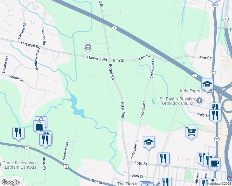 map of restaurants, bars, coffee shops, grocery stores, and more near 6 Ridgefield Way in Watervliet