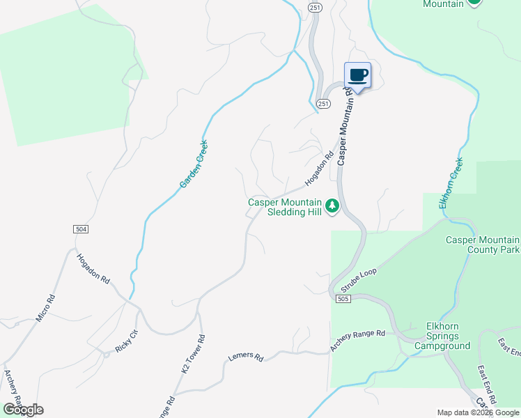 map of restaurants, bars, coffee shops, grocery stores, and more near County Road 504 in Casper