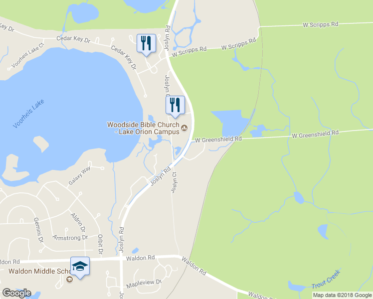 map of restaurants, bars, coffee shops, grocery stores, and more near 2761 Joslyn Road in Orion Township