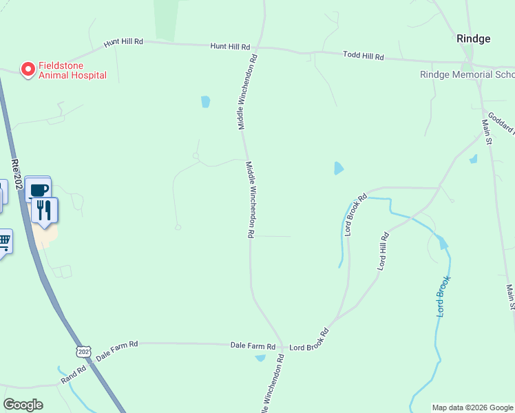 map of restaurants, bars, coffee shops, grocery stores, and more near 109 Middle Winchendon Road in Rindge