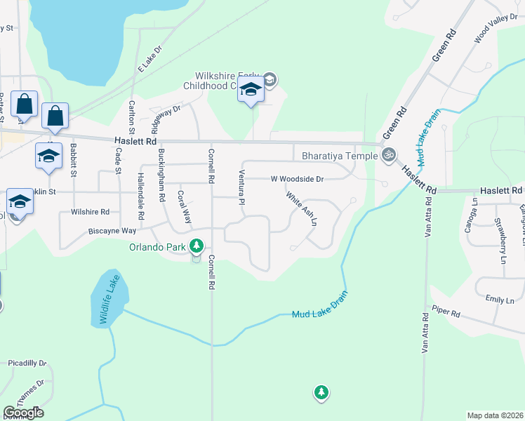 map of restaurants, bars, coffee shops, grocery stores, and more near 5616 Ventura Place in Meridian charter Township