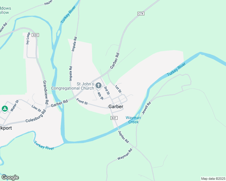 map of restaurants, bars, coffee shops, grocery stores, and more near 307-315 3rd Street in Garber