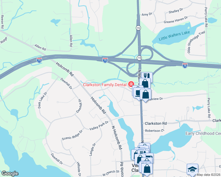 map of restaurants, bars, coffee shops, grocery stores, and more near 6848 Bluegrass Drive in Clarkston