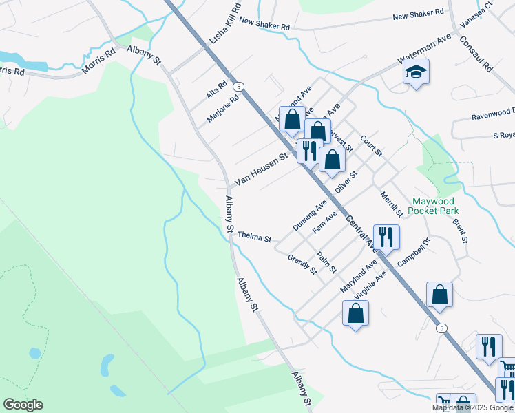 map of restaurants, bars, coffee shops, grocery stores, and more near 50 Prescott Street in Albany