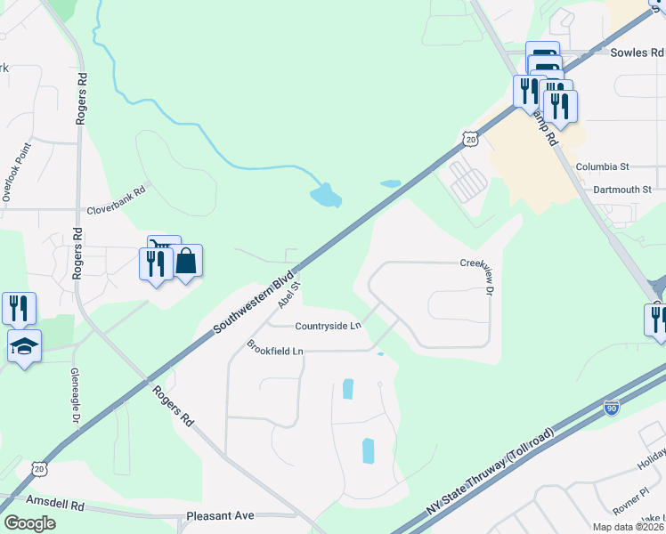 map of restaurants, bars, coffee shops, grocery stores, and more near 5255 Southwestern Boulevard in Hamburg