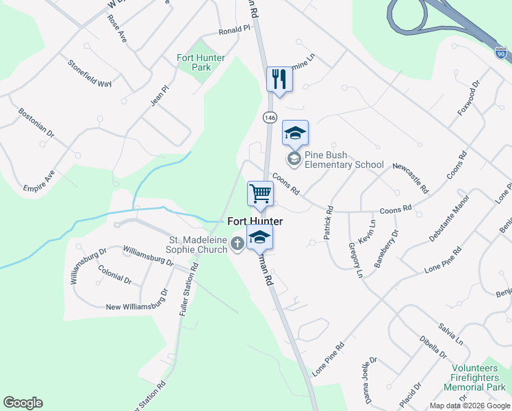 map of restaurants, bars, coffee shops, grocery stores, and more near 3470 Carman Road in Schenectady
