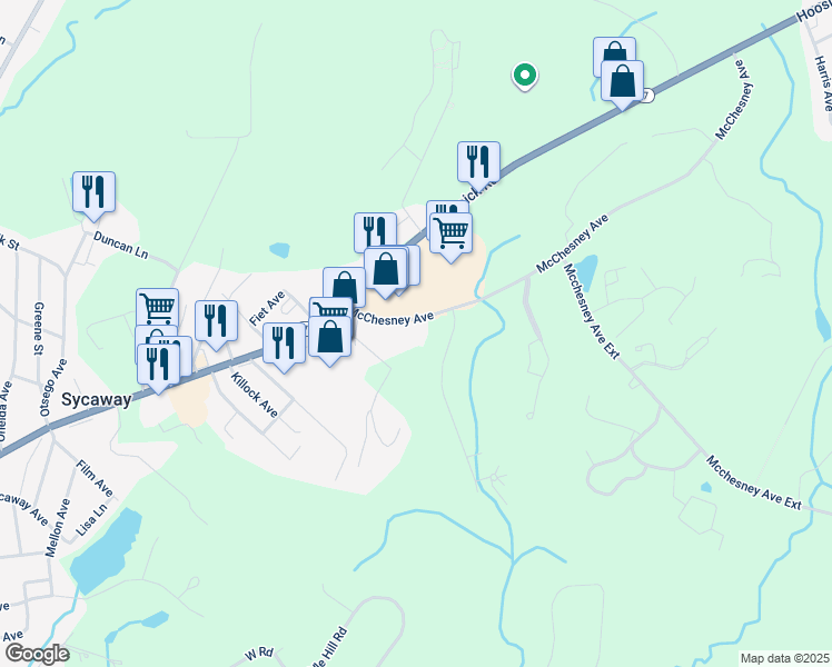 map of restaurants, bars, coffee shops, grocery stores, and more near 112 McChesney Avenue in Troy