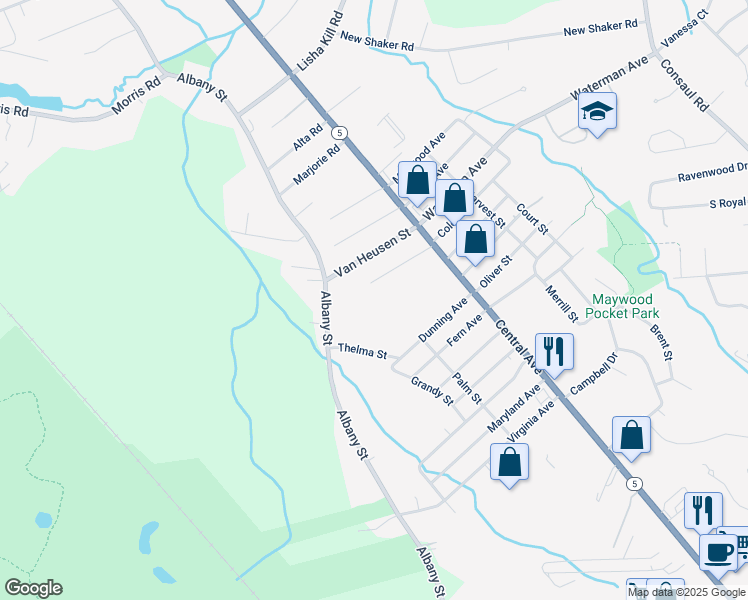 map of restaurants, bars, coffee shops, grocery stores, and more near 50 Prescott Street in Albany