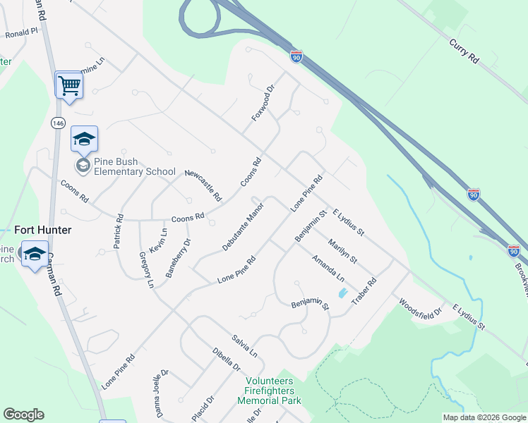 map of restaurants, bars, coffee shops, grocery stores, and more near 2050 Debutante Manor in Schenectady