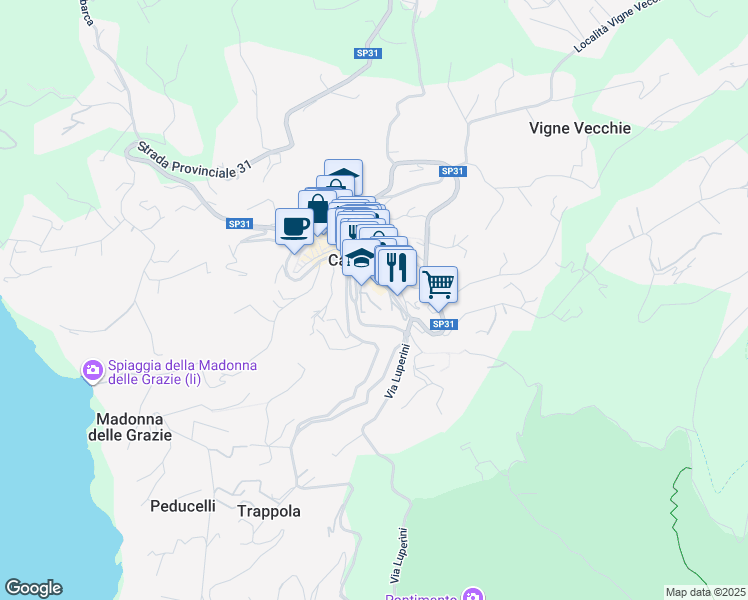 map of restaurants, bars, coffee shops, grocery stores, and more near 1 Via Giotto in Capoliveri