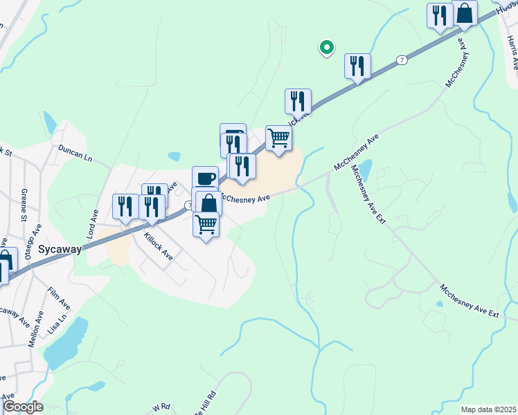map of restaurants, bars, coffee shops, grocery stores, and more near 112 McChesney Avenue in Troy