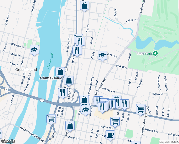 map of restaurants, bars, coffee shops, grocery stores, and more near 462 8th St in Troy