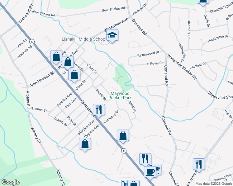 map of restaurants, bars, coffee shops, grocery stores, and more near 21 Brent Street in Albany