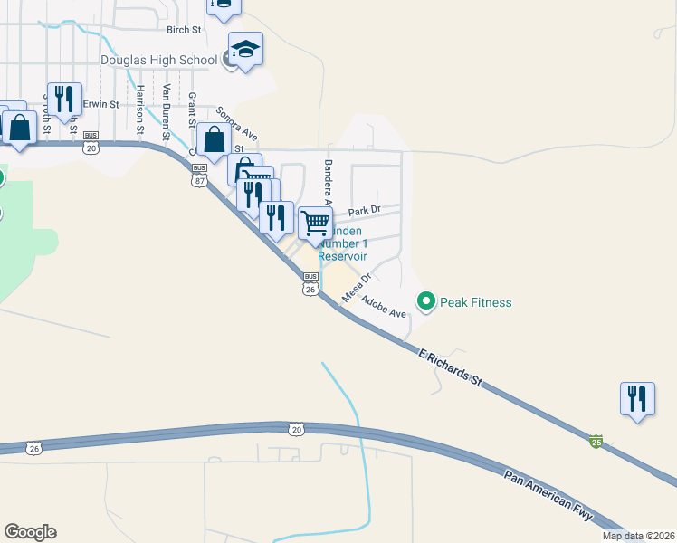 map of restaurants, bars, coffee shops, grocery stores, and more near 2069 Madora Avenue in Douglas