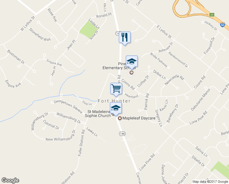 map of restaurants, bars, coffee shops, grocery stores, and more near 3470 Carman Road in Schenectady