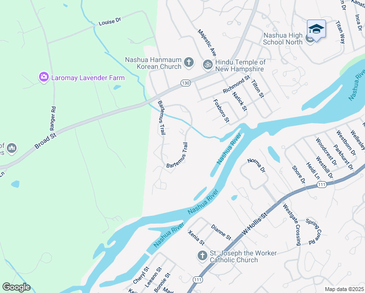 map of restaurants, bars, coffee shops, grocery stores, and more near 100 Bartemus Trail in Nashua