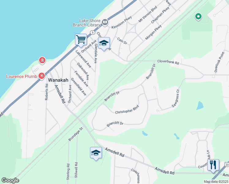 map of restaurants, bars, coffee shops, grocery stores, and more near 5198 Briercliff Dr in Hamburg