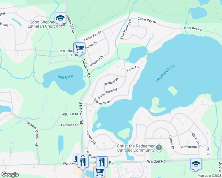 map of restaurants, bars, coffee shops, grocery stores, and more near 2428 Eaton Gate Road in Orion charter Township