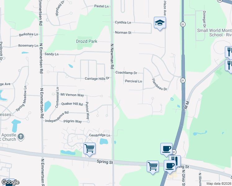 map of restaurants, bars, coffee shops, grocery stores, and more near 1913 North Newman Road in Mount Pleasant