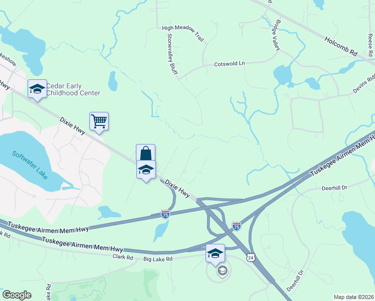 map of restaurants, bars, coffee shops, grocery stores, and more near 7775 Lavon Drive in Clarkston
