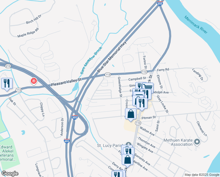 map of restaurants, bars, coffee shops, grocery stores, and more near 41 Constitution Way in Methuen