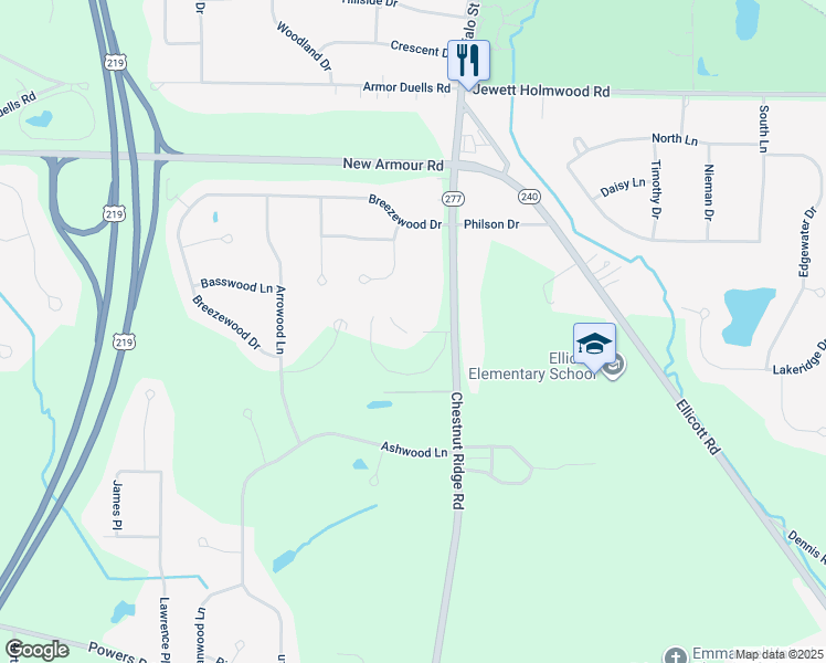 map of restaurants, bars, coffee shops, grocery stores, and more near 5200 Chestnut Ridge Road in Orchard Park
