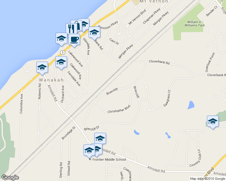 map of restaurants, bars, coffee shops, grocery stores, and more near Briercliff in Hamburg