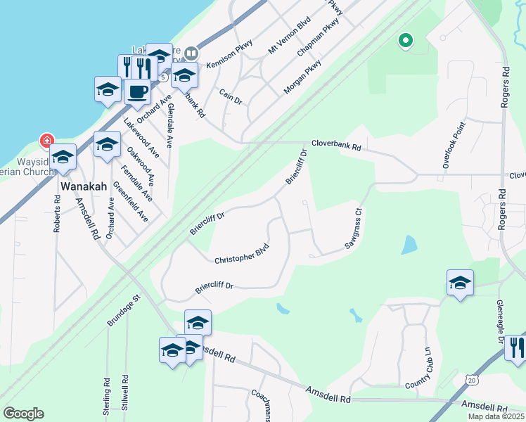 map of restaurants, bars, coffee shops, grocery stores, and more near 5159 Briercliff Drive in Hamburg