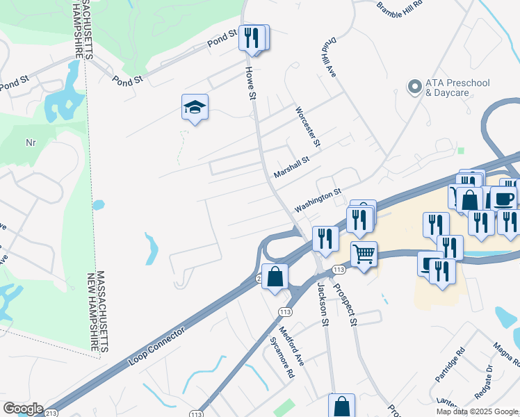 map of restaurants, bars, coffee shops, grocery stores, and more near 2 Garden City Road in Methuen