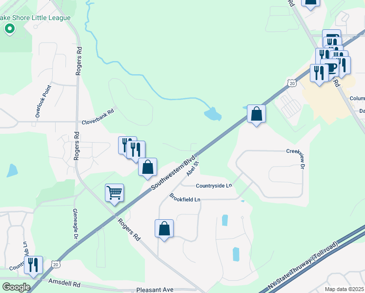 map of restaurants, bars, coffee shops, grocery stores, and more near 5278 Southwestern Boulevard in Hamburg