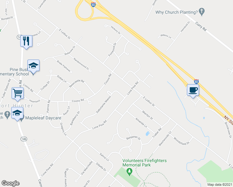 map of restaurants, bars, coffee shops, grocery stores, and more near 2050 Debutante Manor in Schenectady