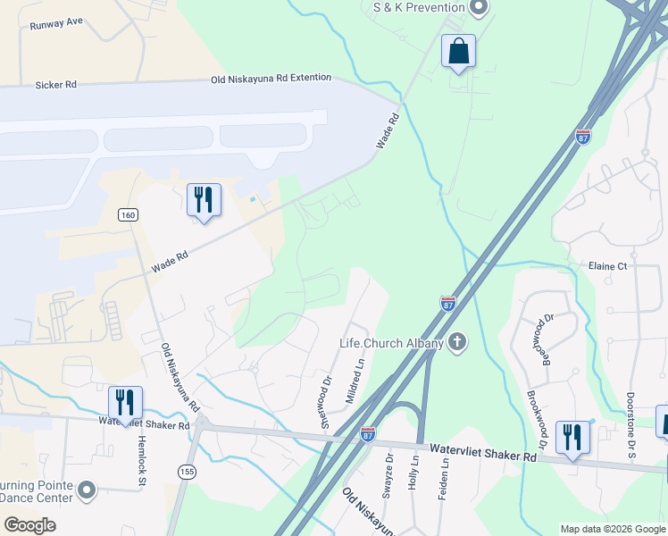 map of restaurants, bars, coffee shops, grocery stores, and more near 10 Hastings Drive in Latham