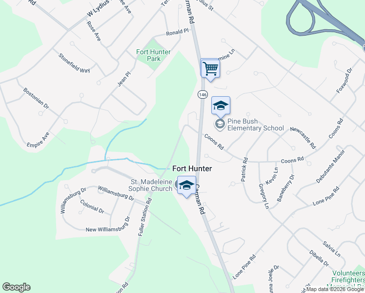 map of restaurants, bars, coffee shops, grocery stores, and more near 7116 Fuller Station Road in Schenectady