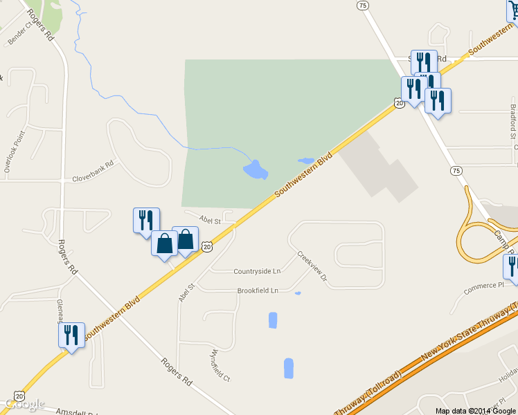 map of restaurants, bars, coffee shops, grocery stores, and more near 5255 Southwestern Boulevard in Hamburg
