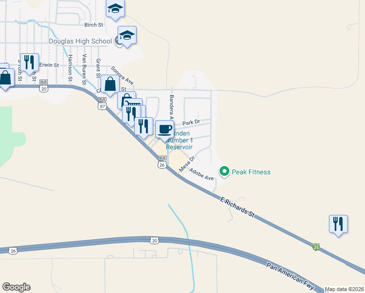 map of restaurants, bars, coffee shops, grocery stores, and more near 2069-2099 Madora Avenue in Douglas
