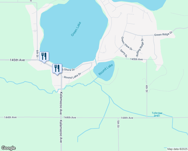 map of restaurants, bars, coffee shops, grocery stores, and more near 475 Round Lake Drive in Caledonia