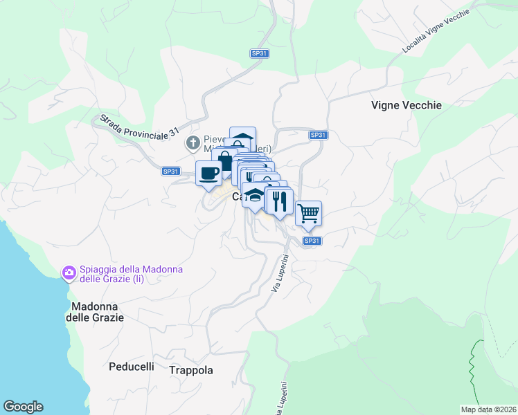 map of restaurants, bars, coffee shops, grocery stores, and more near 2 Via Calamita in Capoliveri