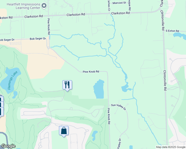 map of restaurants, bars, coffee shops, grocery stores, and more near 7271 Pine Knob Rd in Clarkston