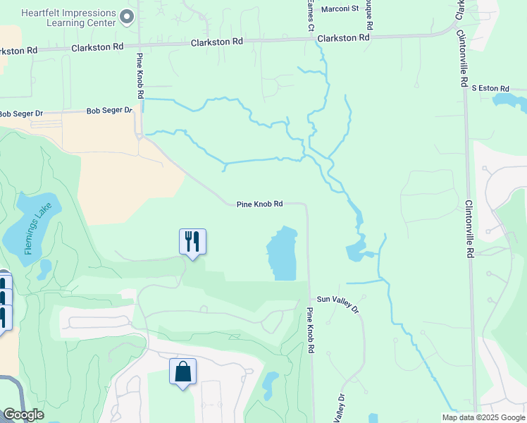 map of restaurants, bars, coffee shops, grocery stores, and more near 7271 Pine Knob Road in Clarkston