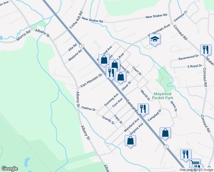 map of restaurants, bars, coffee shops, grocery stores, and more near in Albany County